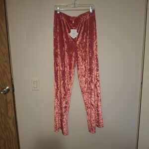 Fabletics XL Wide Leg Crushed Velvet Pink Pants NEW Retail $89 Pockets